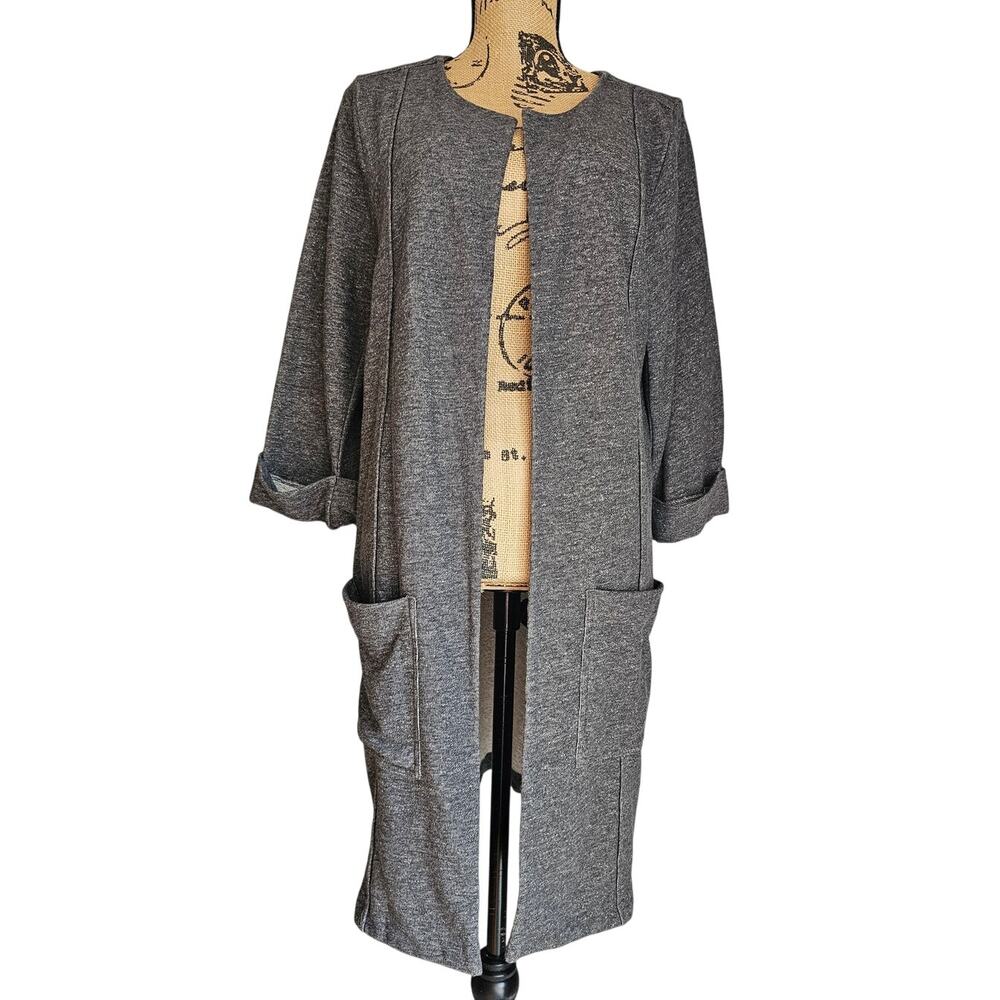 Garnet Hill Long Cardigan Duster, Heather Gray, Pockets, Womens Sz M